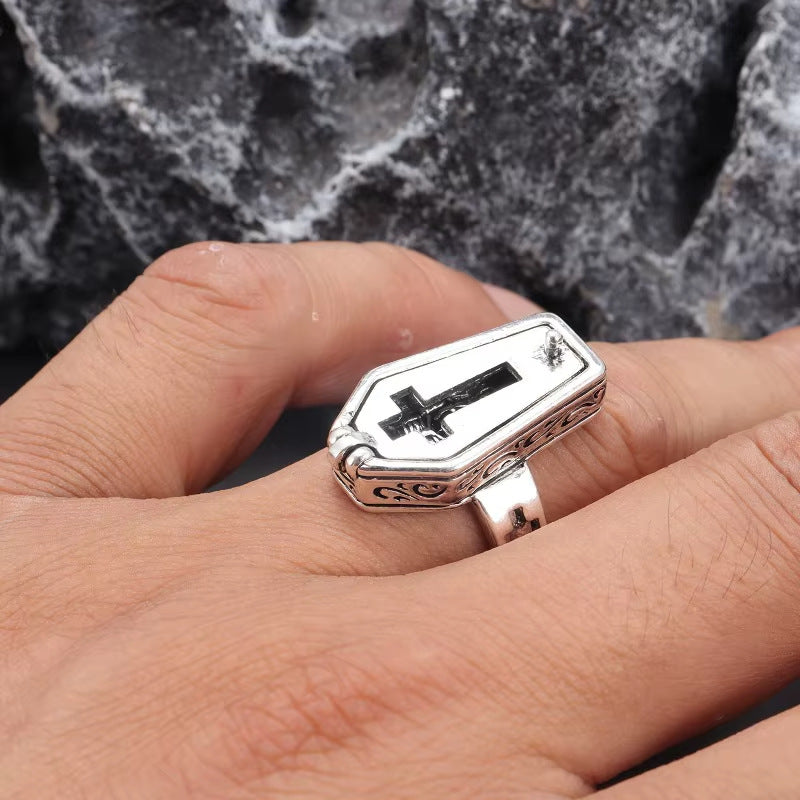 Wholesale retro skull coffin cross open gothic punk ring